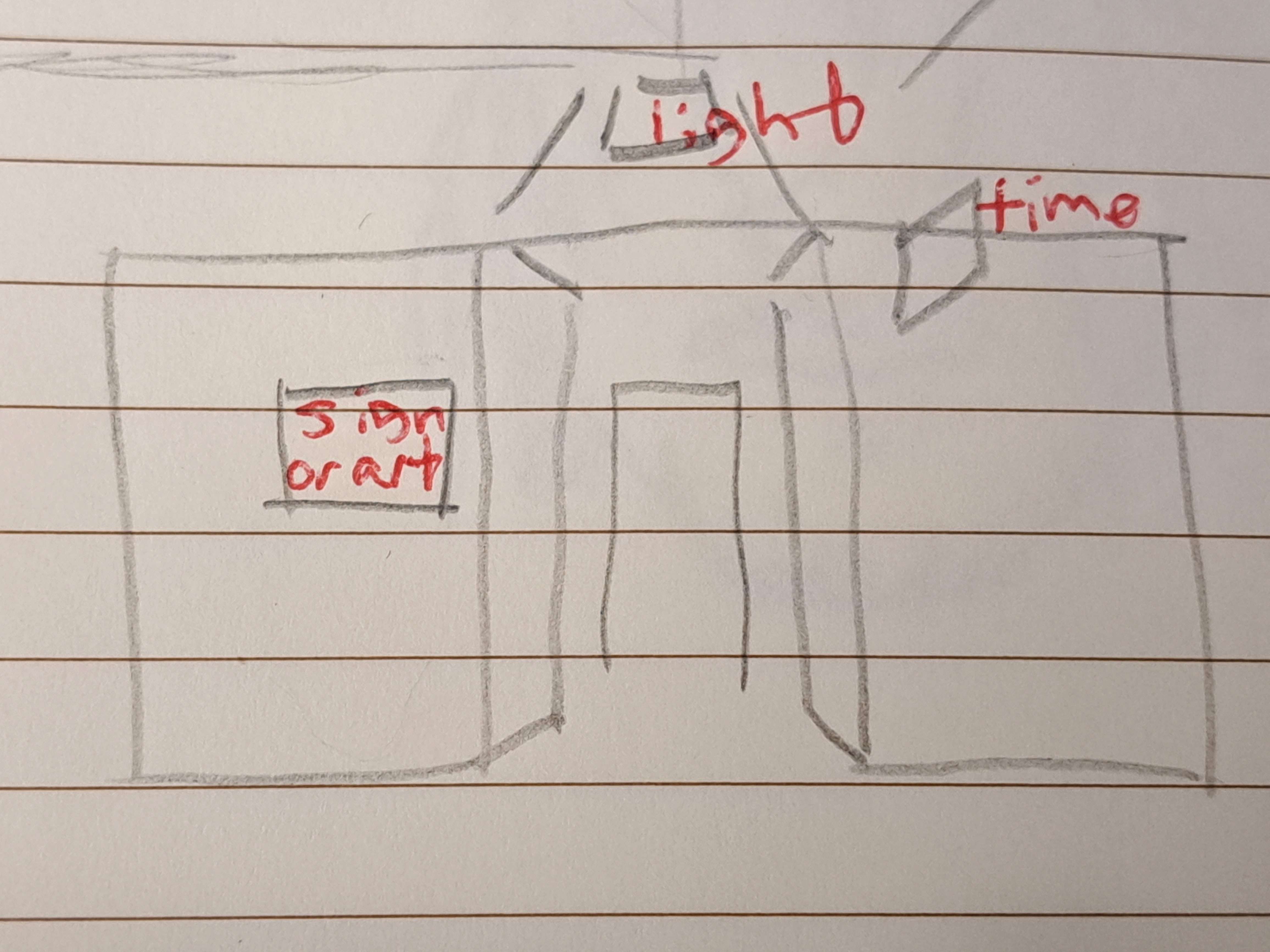 Goal: make space more inviting & accessible<br>- add closer clock<br>- overhead lighting<br>- more art or signage around classroom doors